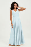 V Neck Chiffon Sleeveless Bridesmaid Dress Pleated Formal Evening Prom Dresses with Bow Sash