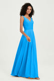 V Neck Chiffon Sleeveless Bridesmaid Dress Pleated Formal Evening Prom Dresses with Bow Sash