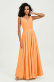 V Neck Chiffon Sleeveless Bridesmaid Dress Pleated Formal Evening Prom Dresses with Bow Sash
