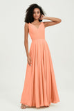 V Neck Chiffon Sleeveless Bridesmaid Dress Pleated Formal Evening Prom Dresses with Bow Sash