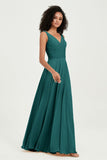 V Neck Chiffon Sleeveless Bridesmaid Dress Pleated Formal Evening Prom Dresses with Bow Sash