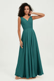 V Neck Chiffon Sleeveless Bridesmaid Dress Pleated Formal Evening Prom Dresses with Bow Sash
