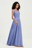 V Neck Chiffon Sleeveless Bridesmaid Dress Pleated Formal Evening Prom Dresses with Bow Sash