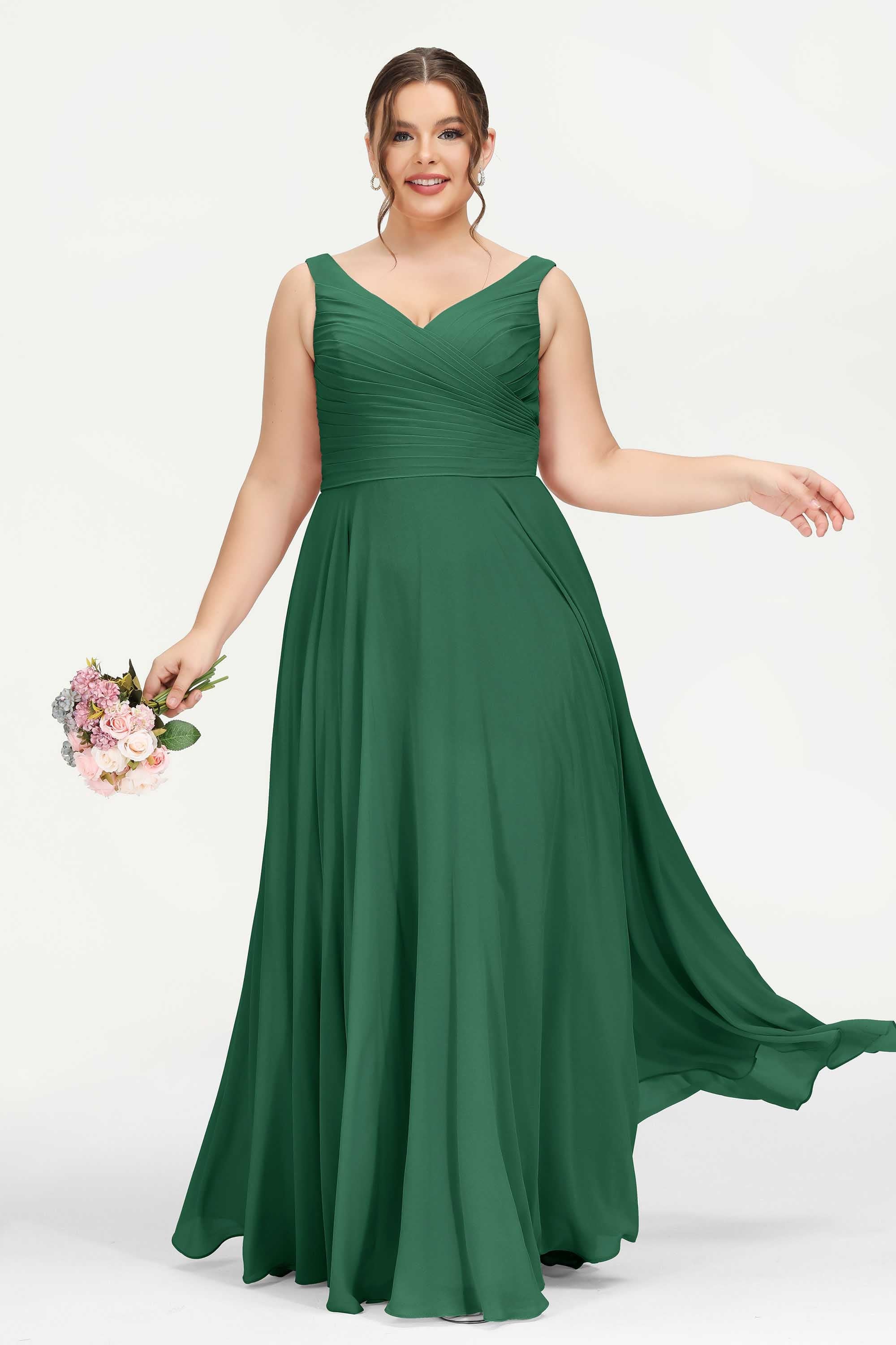 V Neck Chiffon Sleeveless Bridesmaid Dress Pleated Formal Evening Prom Dresses with Bow Sash