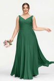 V Neck Chiffon Sleeveless Bridesmaid Dress Pleated Formal Evening Prom Dresses with Bow Sash