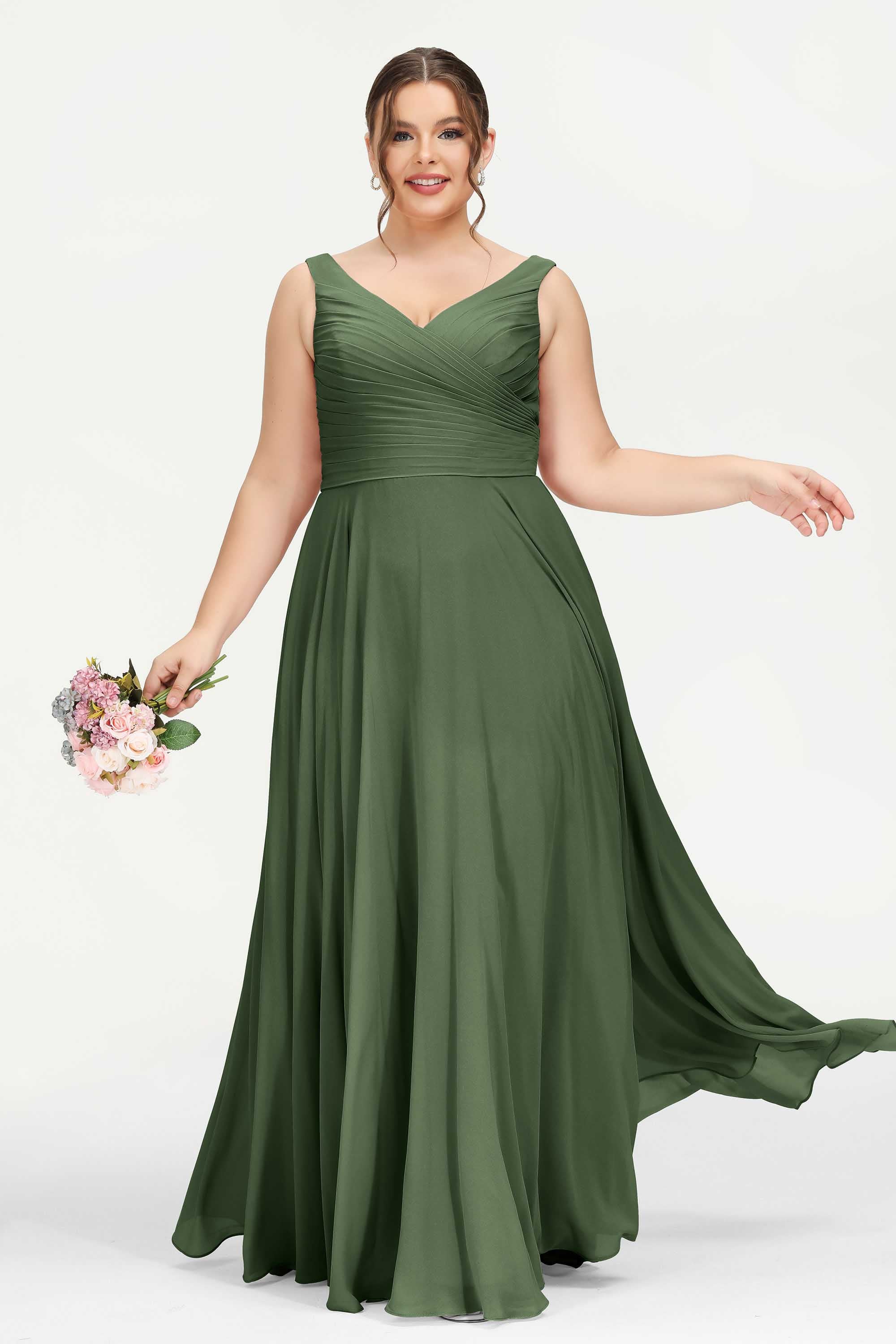 V Neck Chiffon Sleeveless Bridesmaid Dress Pleated Formal Evening Prom Dresses with Bow Sash