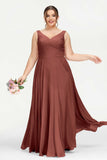 V Neck Chiffon Sleeveless Bridesmaid Dress Pleated Formal Evening Prom Dresses with Bow Sash