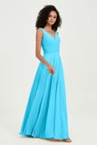 V Neck Chiffon Sleeveless Bridesmaid Dress Pleated Formal Evening Prom Dresses with Bow Sash