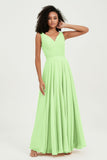 V Neck Chiffon Sleeveless Bridesmaid Dress Pleated Formal Evening Prom Dresses with Bow Sash