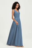 V Neck Chiffon Sleeveless Bridesmaid Dress Pleated Formal Evening Prom Dresses with Bow Sash