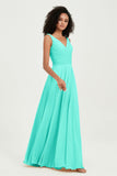 V Neck Chiffon Sleeveless Bridesmaid Dress Pleated Formal Evening Prom Dresses with Bow Sash