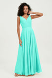 V Neck Chiffon Sleeveless Bridesmaid Dress Pleated Formal Evening Prom Dresses with Bow Sash