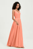 V Neck Chiffon Sleeveless Bridesmaid Dress Pleated Formal Evening Prom Dresses with Bow Sash