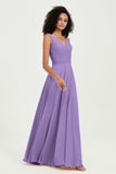 V Neck Chiffon Sleeveless Bridesmaid Dress Pleated Formal Evening Prom Dresses with Bow Sash
