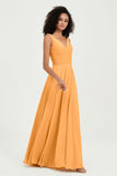 V Neck Chiffon Sleeveless Bridesmaid Dress Pleated Formal Evening Prom Dresses with Bow Sash