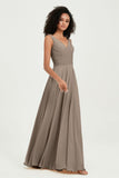 V Neck Chiffon Sleeveless Bridesmaid Dress Pleated Formal Evening Prom Dresses with Bow Sash