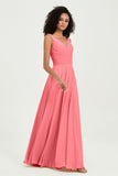 V Neck Chiffon Sleeveless Bridesmaid Dress Pleated Formal Evening Prom Dresses with Bow Sash