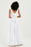 V Neck Chiffon Sleeveless Bridesmaid Dress Pleated Formal Evening Prom Dresses with Bow Sash