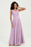 V Neck Chiffon Sleeveless Bridesmaid Dress Pleated Formal Evening Prom Dresses with Bow Sash