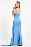 One Shoulder Satin Pleated Formal Evening Dress Sheath Prom Party Gowns