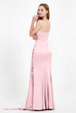 One Shoulder Satin Pleated Formal Evening Dress Sheath Prom Party Gowns