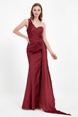 One Shoulder Satin Pleated Formal Evening Dress Sheath Prom Party Gowns