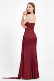 One Shoulder Satin Pleated Formal Evening Dress Sheath Prom Party Gowns
