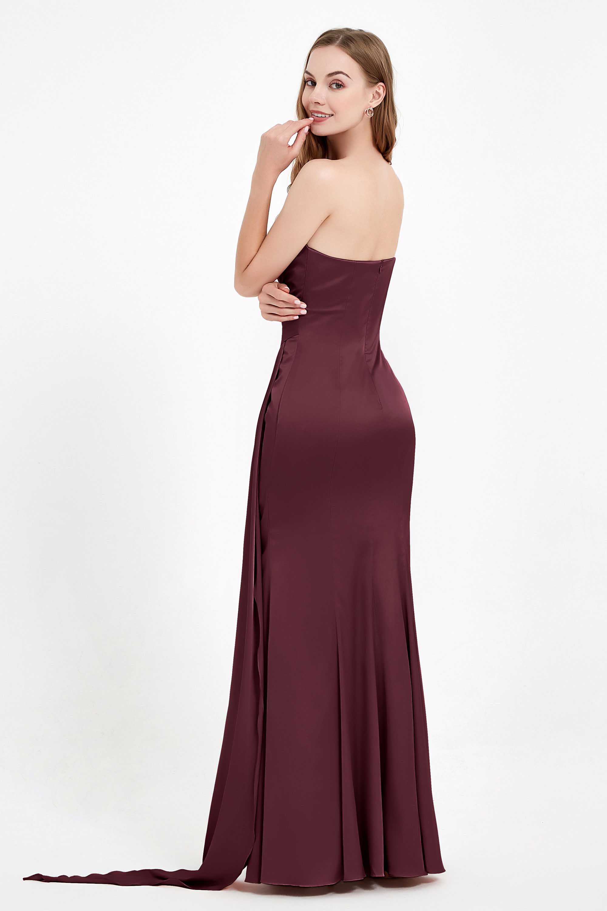 One Shoulder Satin Pleated Formal Evening Dress Sheath Prom Party Gowns