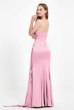 One Shoulder Satin Pleated Formal Evening Dress Sheath Prom Party Gowns