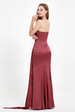 One Shoulder Satin Pleated Formal Evening Dress Sheath Prom Party Gowns