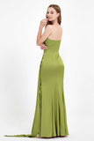 One Shoulder Satin Pleated Formal Evening Dress Sheath Prom Party Gowns
