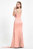 One Shoulder Satin Pleated Formal Evening Dress Sheath Prom Party Gowns