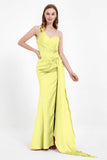 One Shoulder Satin Pleated Formal Evening Dress Sheath Prom Party Gowns