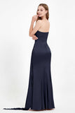 One Shoulder Satin Pleated Formal Evening Dress Sheath Prom Party Gowns