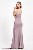 One Shoulder Satin Pleated Formal Evening Dress Sheath Prom Party Gowns