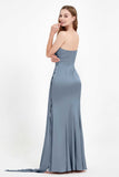 One Shoulder Satin Pleated Formal Evening Dress Sheath Prom Party Gowns