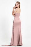 One Shoulder Satin Pleated Formal Evening Dress Sheath Prom Party Gowns
