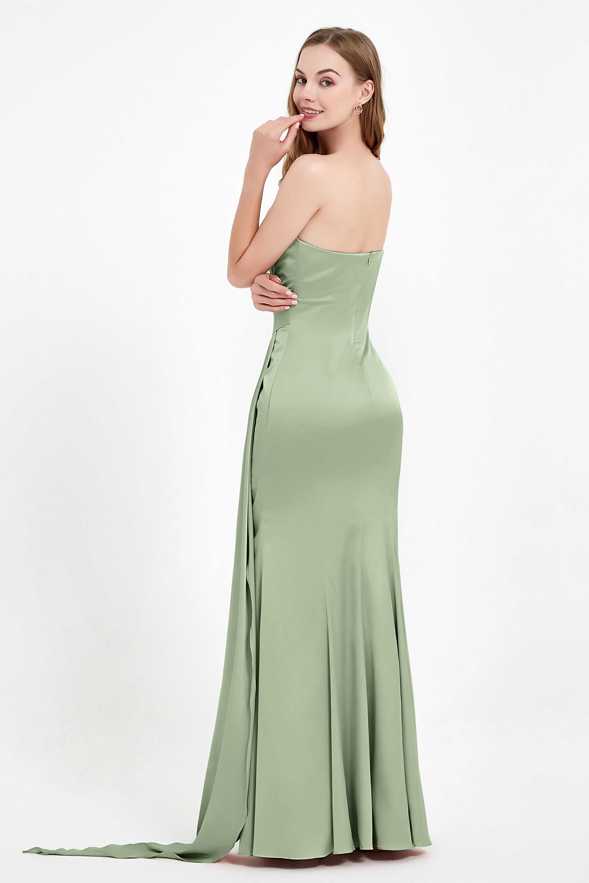 One Shoulder Satin Pleated Formal Evening Dress Sheath Prom Party Gowns