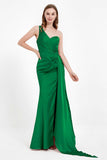 One Shoulder Satin Pleated Formal Evening Dress Sheath Prom Party Gowns