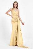 One Shoulder Satin Pleated Formal Evening Dress Sheath Prom Party Gowns