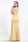 One Shoulder Satin Pleated Formal Evening Dress Sheath Prom Party Gowns