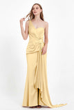 One Shoulder Satin Pleated Formal Evening Dress Sheath Prom Party Gowns