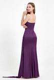 One Shoulder Satin Pleated Formal Evening Dress Sheath Prom Party Gowns