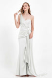 One Shoulder Satin Pleated Formal Evening Dress Sheath Prom Party Gowns
