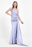 One Shoulder Satin Pleated Formal Evening Dress Sheath Prom Party Gowns