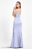 One Shoulder Satin Pleated Formal Evening Dress Sheath Prom Party Gowns