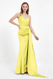 One Shoulder Satin Pleated Formal Evening Dress Sheath Prom Party Gowns