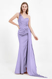 One Shoulder Satin Pleated Formal Evening Dress Sheath Prom Party Gowns