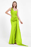 One Shoulder Satin Pleated Formal Evening Dress Sheath Prom Party Gowns