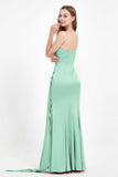 One Shoulder Satin Pleated Formal Evening Dress Sheath Prom Party Gowns